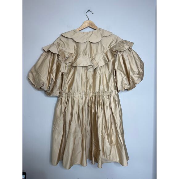 NWT Farm Rio Active Button Short Puffed Sleeve Pleated Mini Dress Beige Size: M - Picture 6 of 7